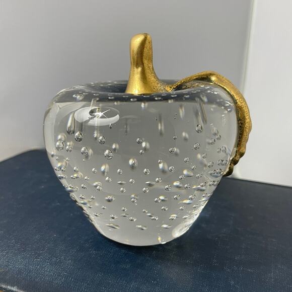 Vintage Gatco Controlled Bubble‎ Glass Apple Paperweight w/ Solid Brass - Picture 5 of 9